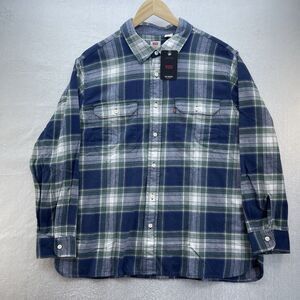 Levis Shirt Mens XL Blue Plaid The Worker Relaxed Fit Flannel American Western